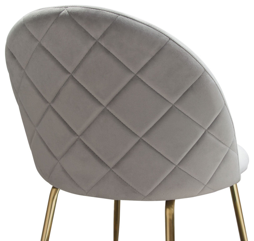 Lilly 2 Dining Chairs With Gold Metal Legs, Gray Velvet