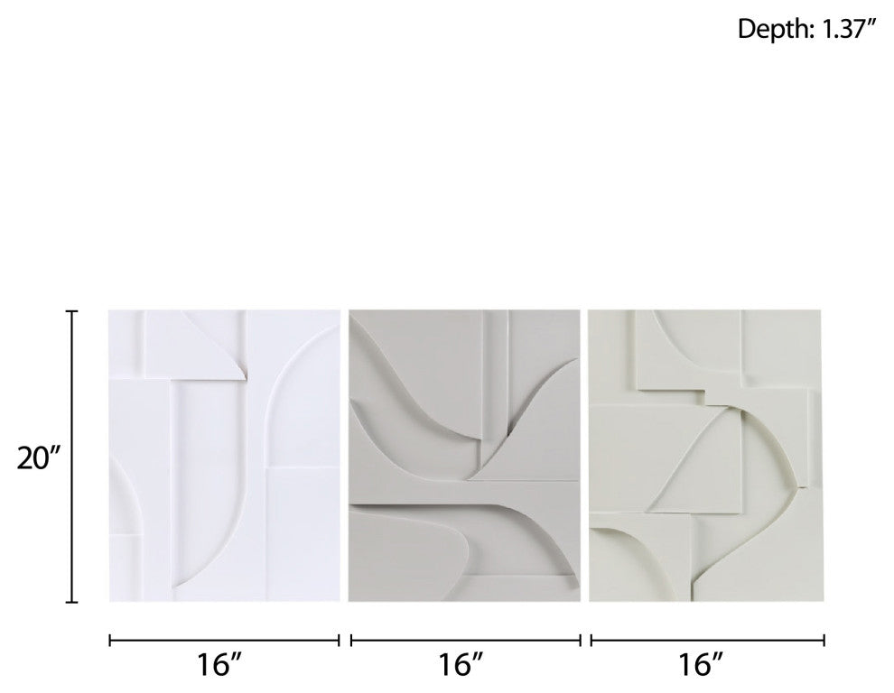 Martha Stewart Elements Neutral Geometric Carved Wall Decor 3-Piece Set, Grey