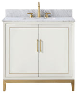 Gracie Bathroom Vanity, Satin White With Carrara Marble, 36"