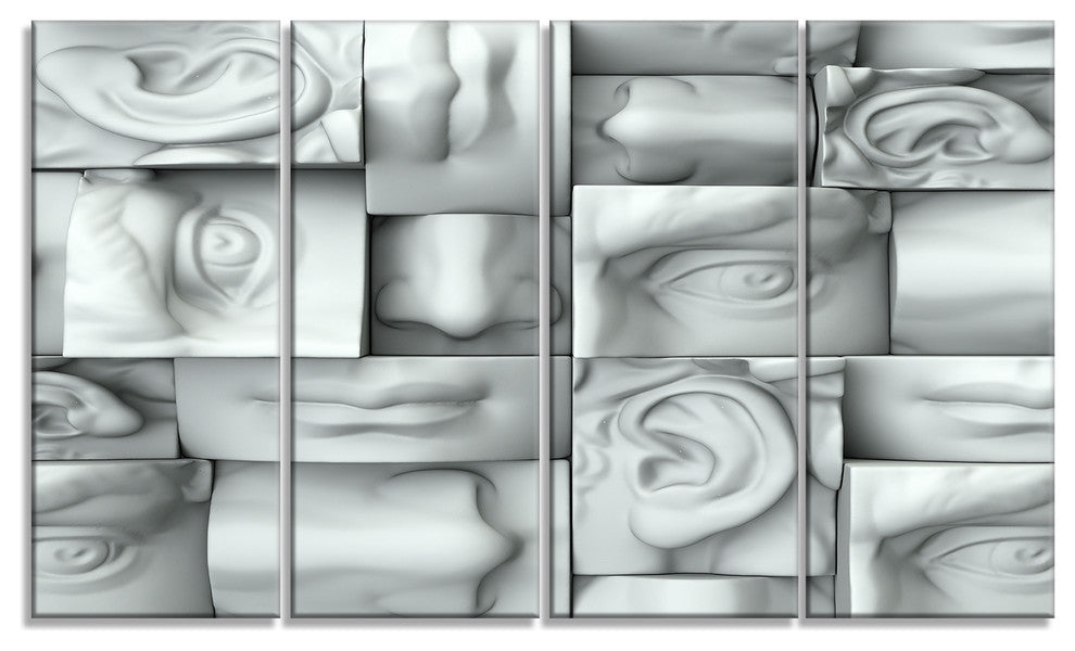 Abstract White Blocks, Abstract Canvas Art Print, 48"x28", 4 Panels