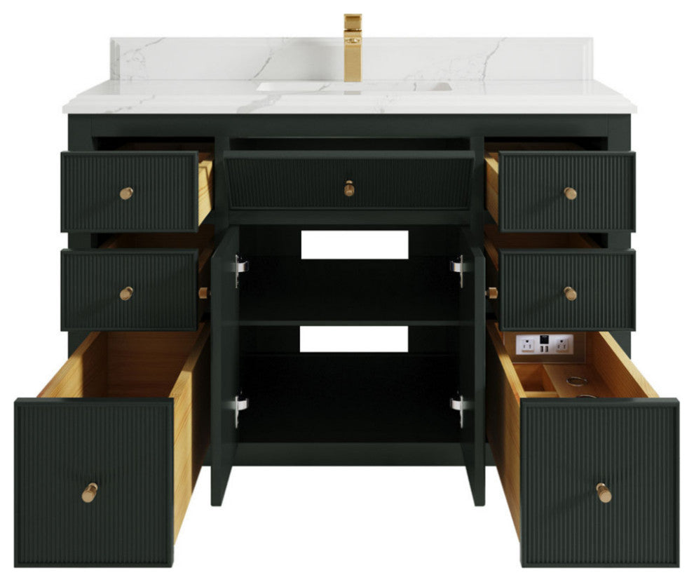 Sonoma 48 Single Sink Bath Vanity Dark Forest Green 1.5"  Calacatta Laza.