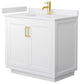 36" Single Bath Vanity, White, White Cult. Marble Countertop, Sink, Gold Trim