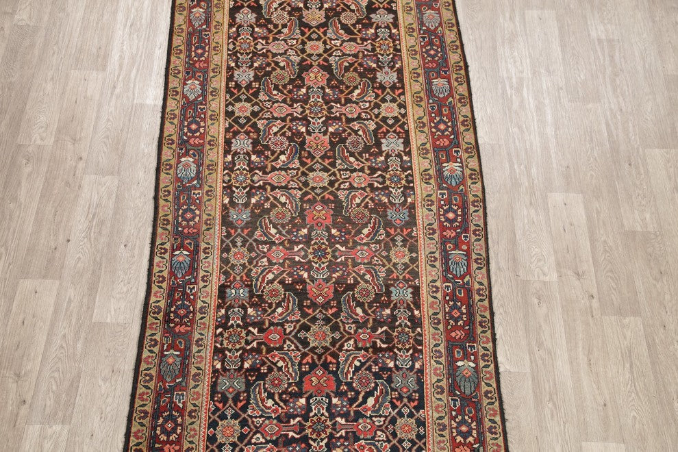 Consigned, Traditional Handmade Persian Oriental 11' Vintage Rug, Black, 4'x11'
