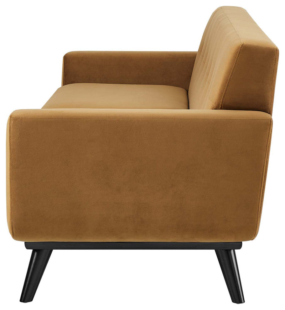 Sofa, Brown, Velvet, Modern, Mid Century Living Hotel Lounge Cafe Lobby