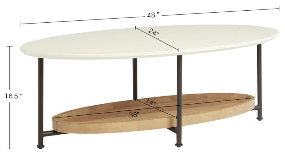 Madison Park Beaumont White Oval Coffee Table With Wood Base Shelf, Coffee Table