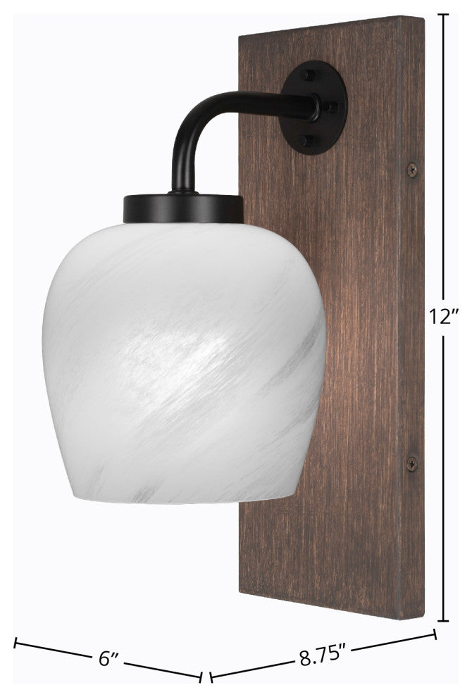 Oxbridge Wall Sconce, Matte Black & Painted Distressed Metal,  6" White Marble