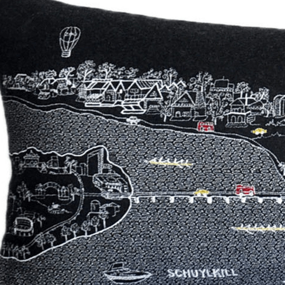 46" Black Philadelphia Nighttime Skyline Lumbar Decorative Pillow