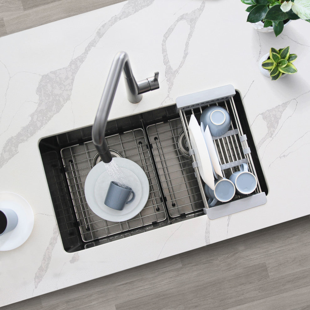 Stylish Adjustable Over the Sink Stainless Steel Dish or Vegetable Drainer
