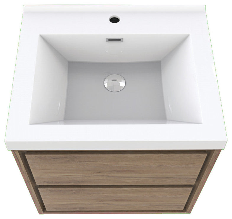 MOM Wall Mounted Vanity, Teak Oak, 24", Single Sink, Wall Mount