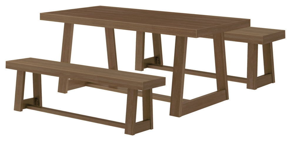Plank+Beam Classic Solid Wood Dining Table Set with 2 Benches
