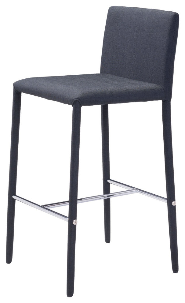 Counter Stool Chair, Set of 2, Steel Metal, Fabric, Black, Chrome, Cafe Bistro