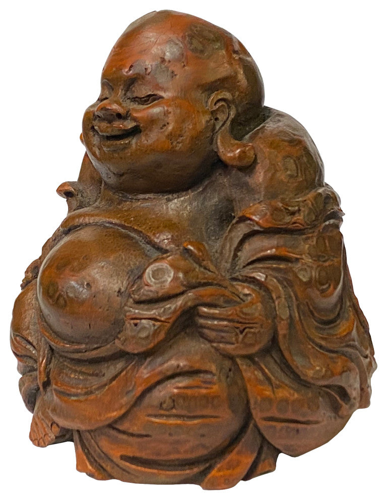 Chinese Bamboo Carved Happy Buddha Ru Yi Figure Display, Hws2177