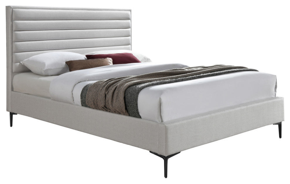 Hunter Linen Polyester Fabric Upholstered Bed, Cream, Queen