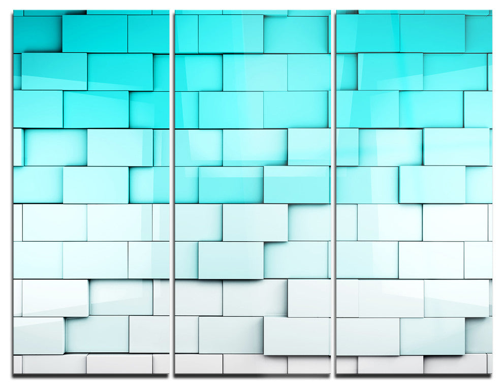 "Blue Mosaic Cubes" Metal Wall Art, 3 Panels, 36"x28"
