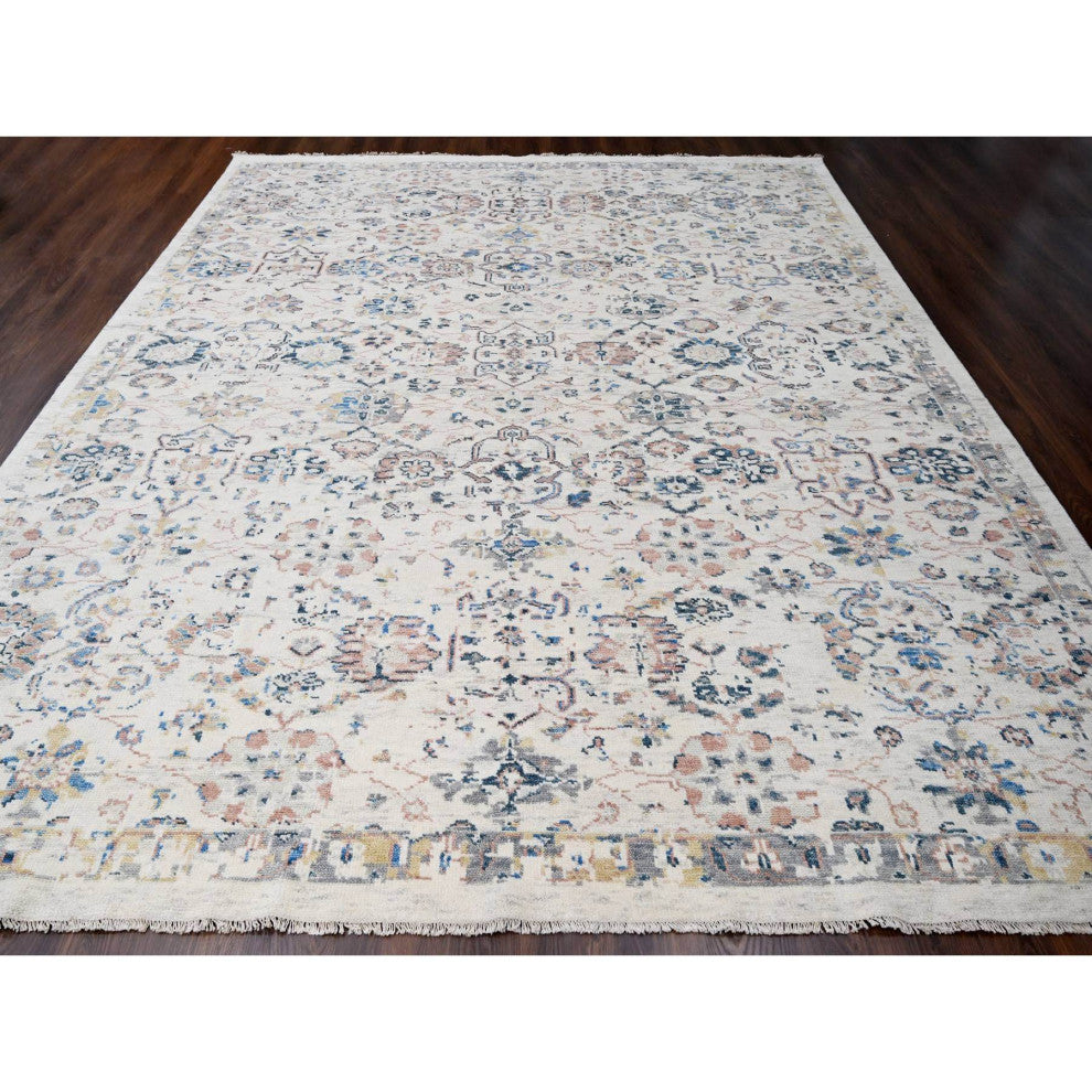 Ivory Wool Pile Natural Dyes Mahal Design Hand Knotted Oriental Rug 12'1"x14'9"