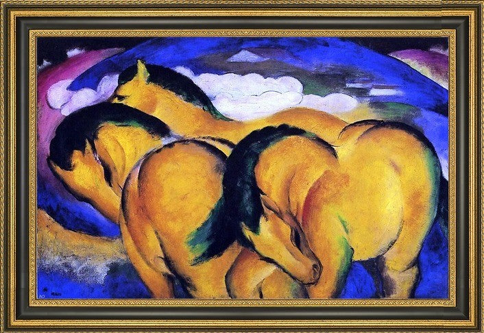 Franz Marc The Little Yellow Horses - 16" x 24" Framed Premium Canvas Print