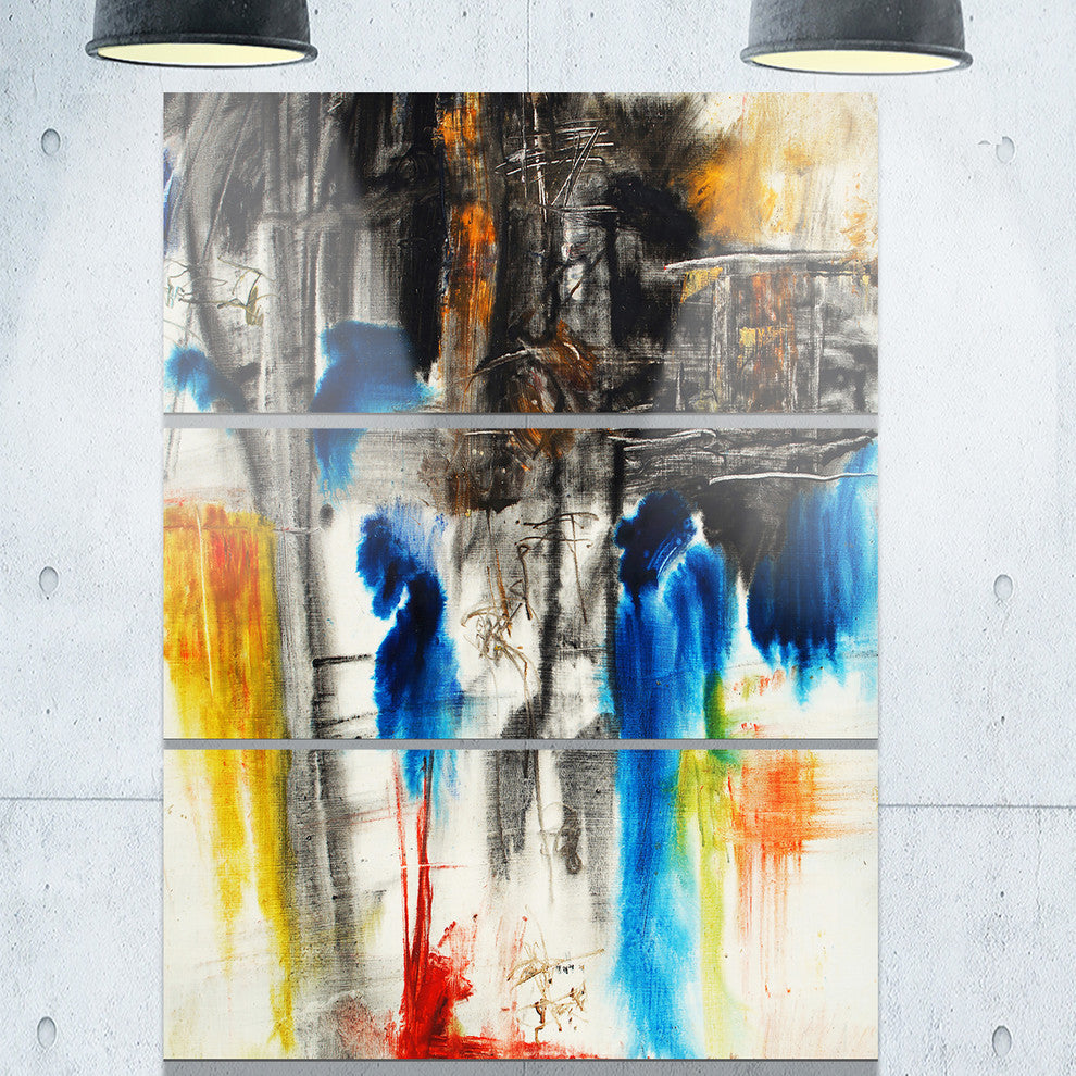 "Black, Blue and Yellow Pattern" Painting Metal Wall Art, 3 Panels, 28"x36"