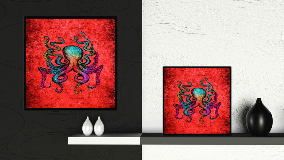 Octopus Animal Red Canvas Print, Custom Picture Frame, 15"x15"