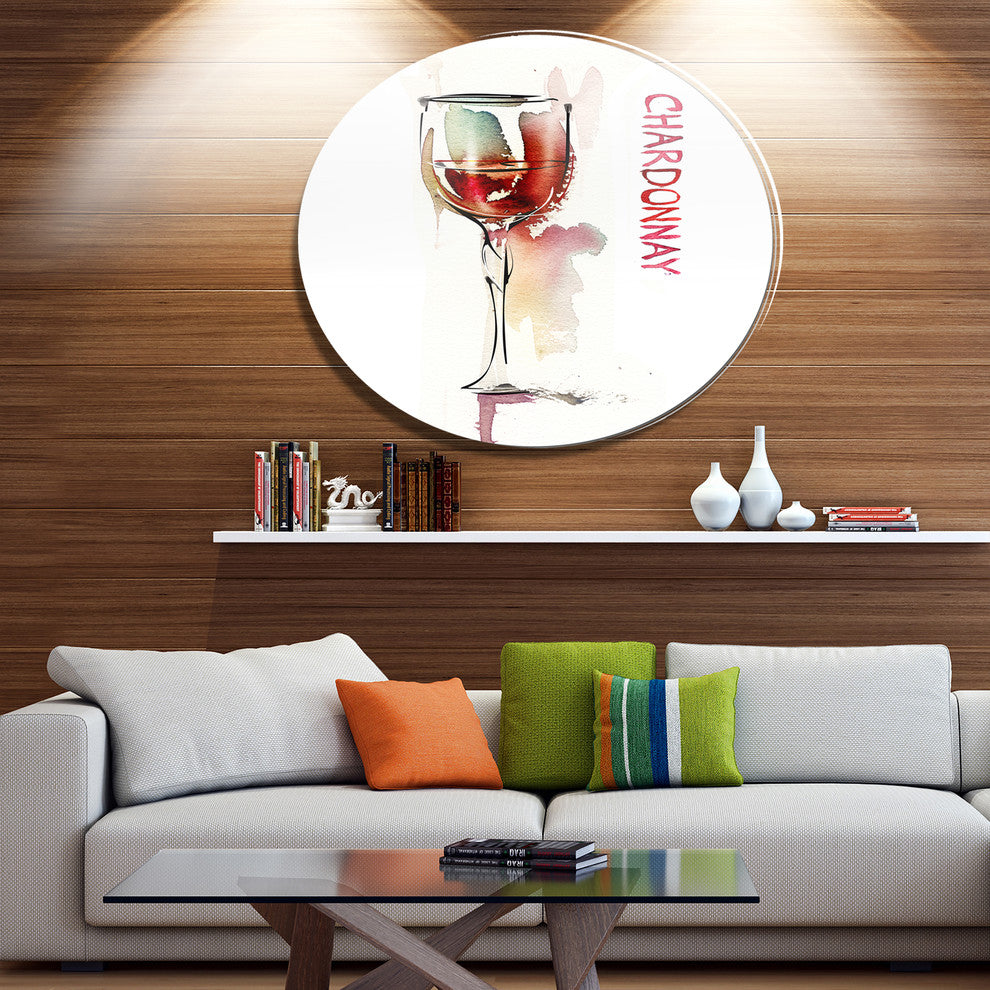 Red Wine On White Background, Modern Round Metal Wall Art, 38"