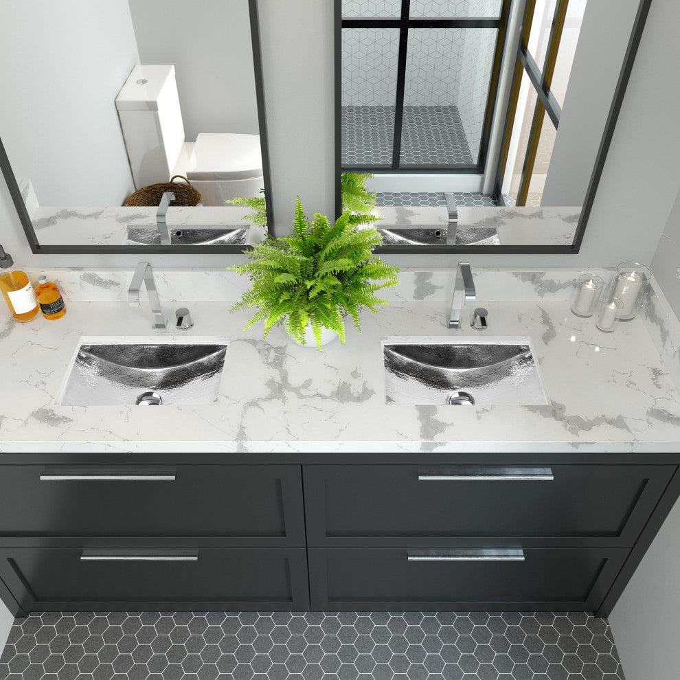 Nantucket Sinks Hammered Stainless SteelUndermount Bathroom Sink with Overflow