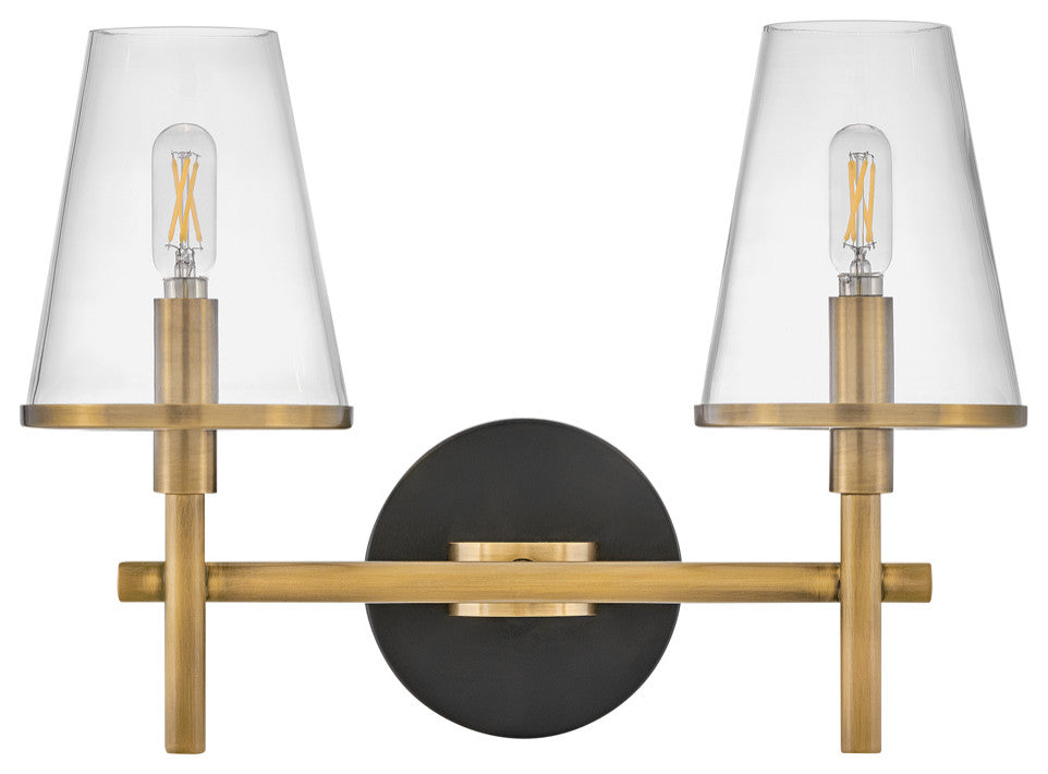 Hinkley Marten 15" Two Light Bath Vanity Fixture, Heritage Brass + Black