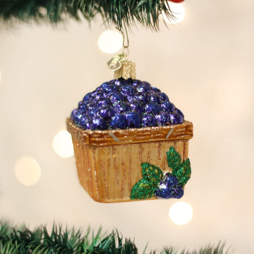 Old World Christmas Basket of Blueberries Blown Glass Ornament