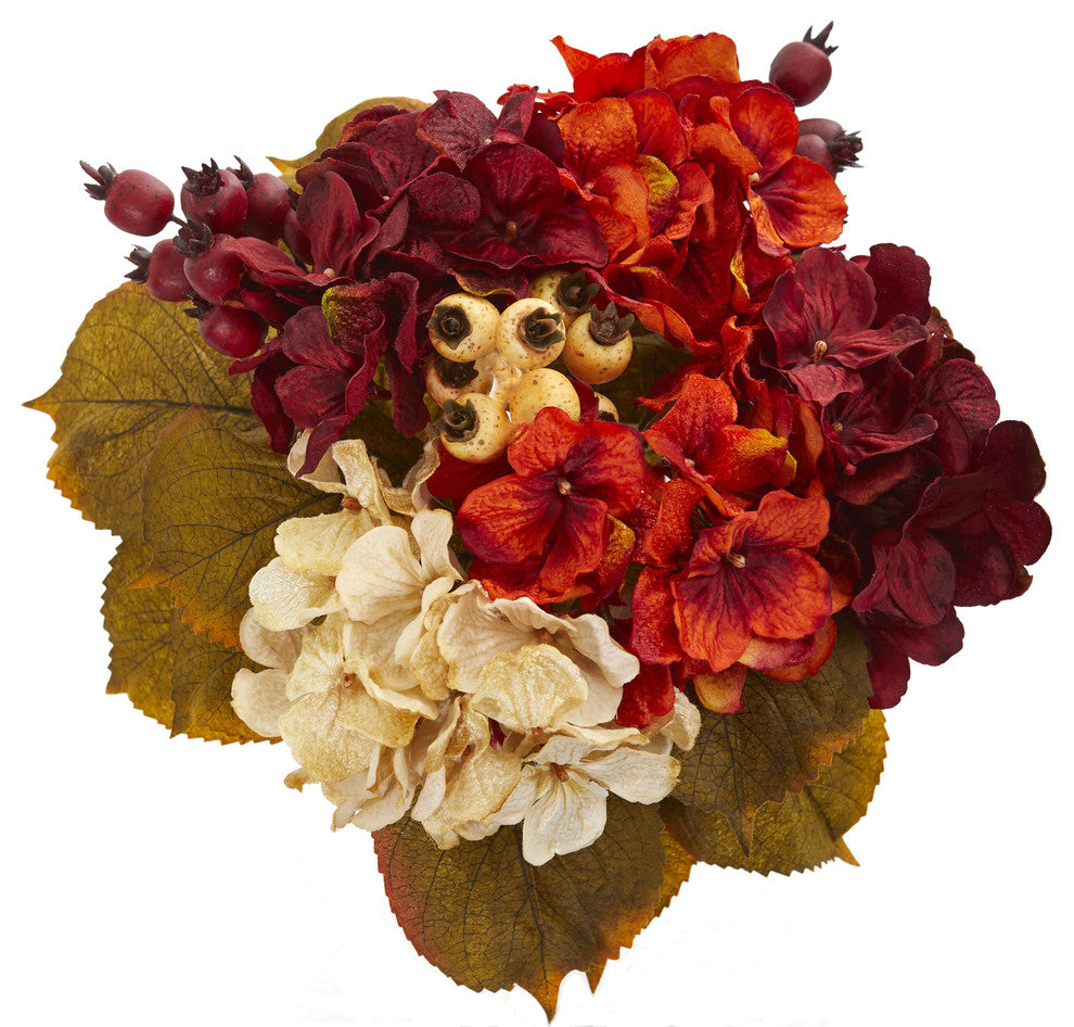 Nearly Natural 16" Autumn Hydrangea Berry Bouquet Artificial Flower (Set of 2)