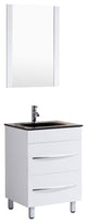 Style 4, 24"W White Vanity Sink Base Cabinet, Mirror, LV4-24W