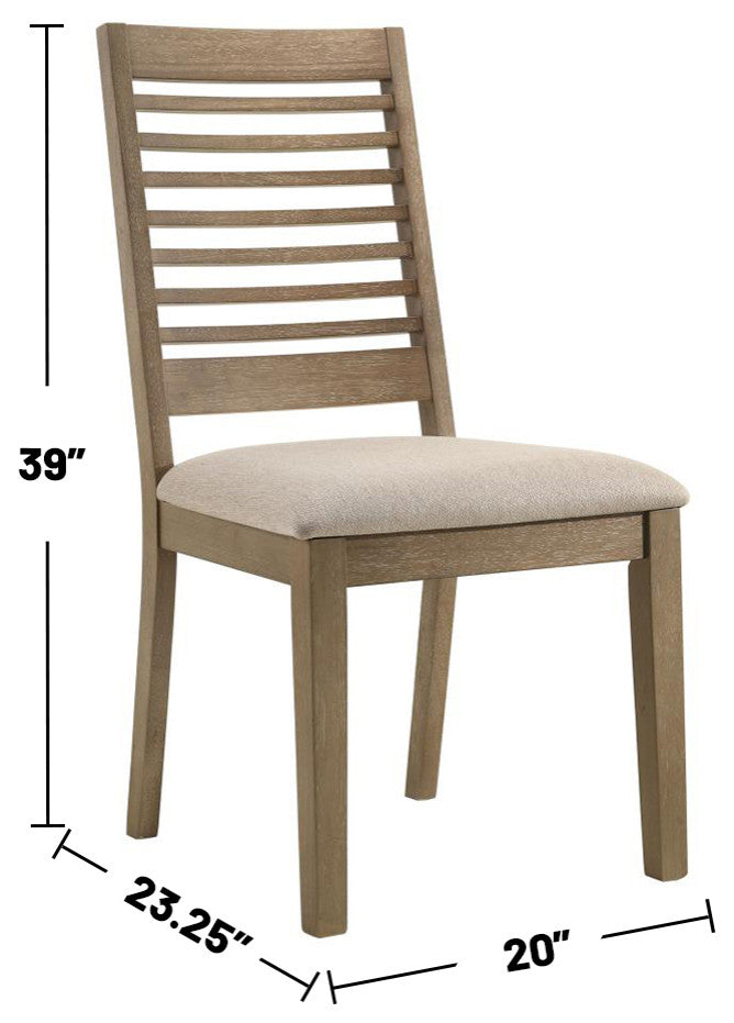 Set of 2 Upholstered Dining Chair With Ladder Back, Brown Washed and Latte