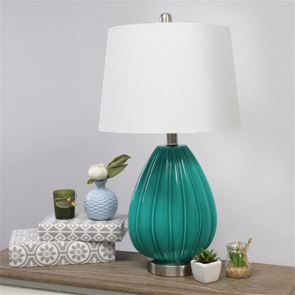 Elegant Designs Teal Creased Table Lamp with Fabric Shade