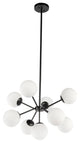 Black Finish And Frosted White Glass 9-Light Pendant