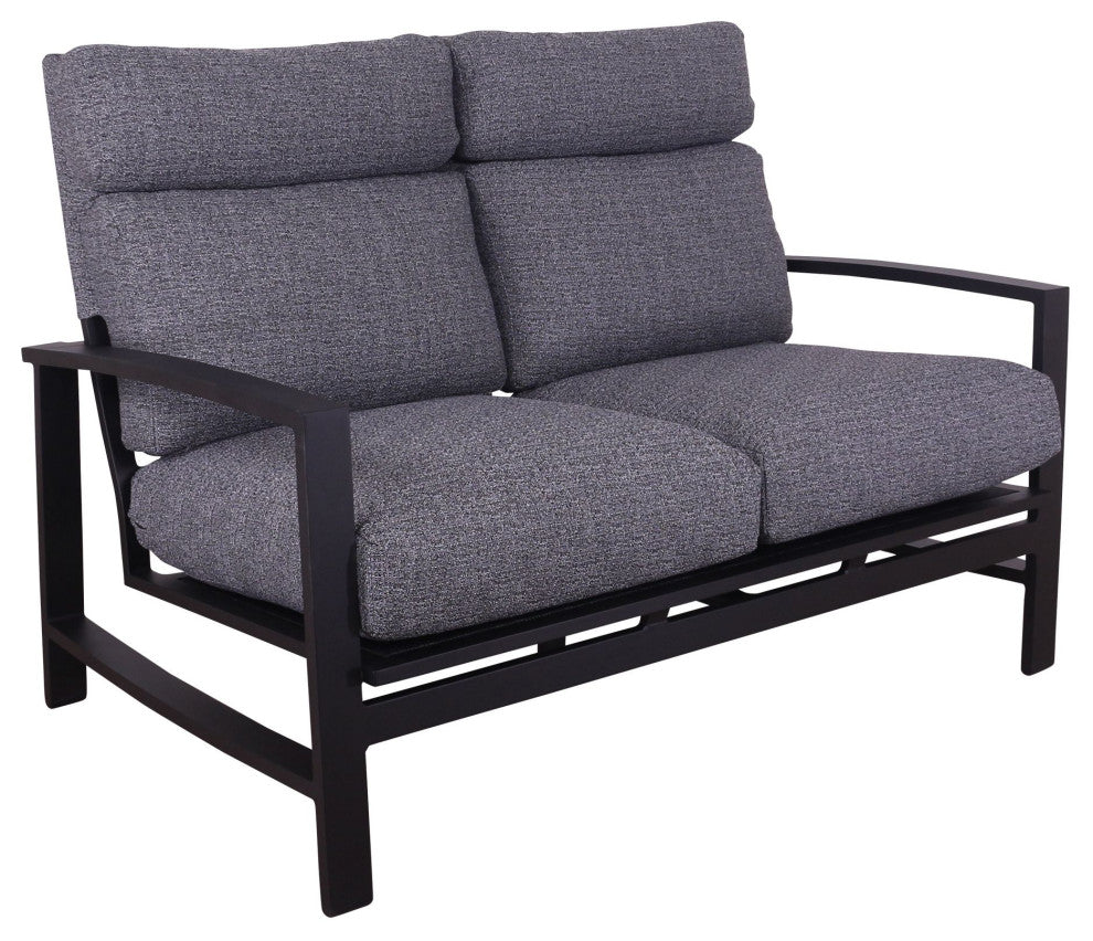 Courtyard Casual Santorini Black Aluminum Loveseat With Envelop Back Cushion