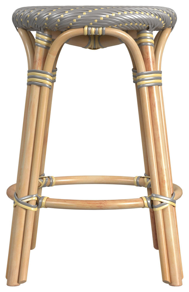 Tobias Rattan Counter Stool, Gray and Yellow