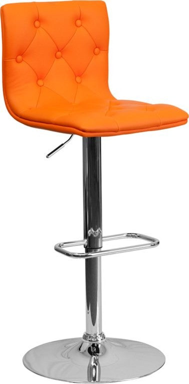 Estella Abby Mid-Back Tufted Orange Vinyl Adjustable Barstool, Swivel