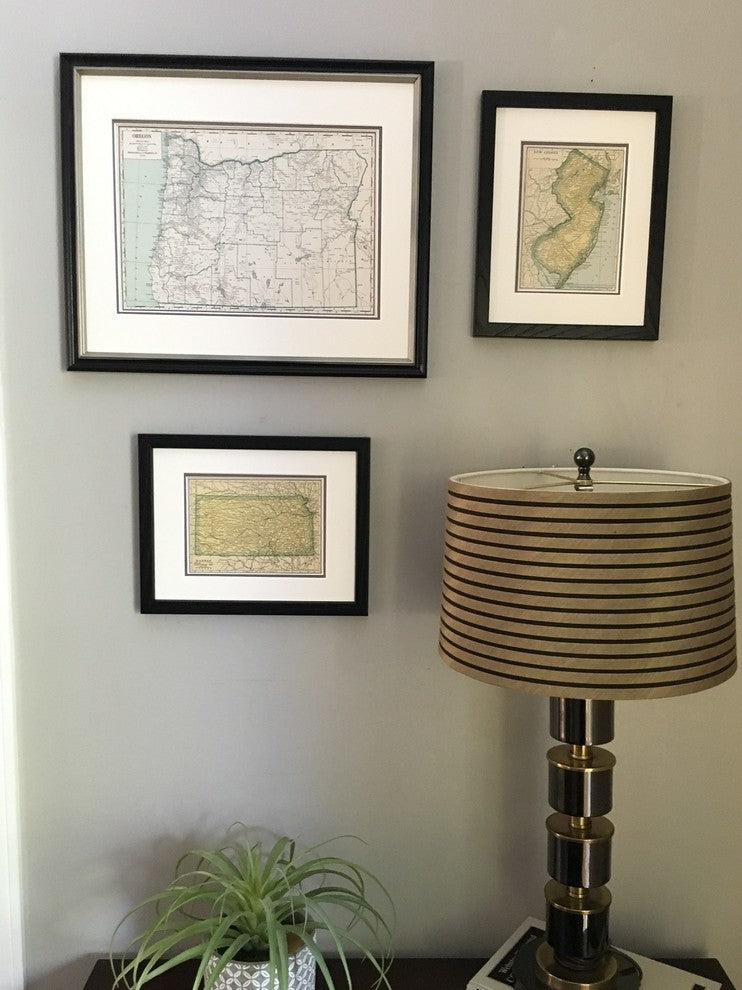 Vintage New Jersey  Map, Framed Original New Jersey State Map- Authentic 1920s