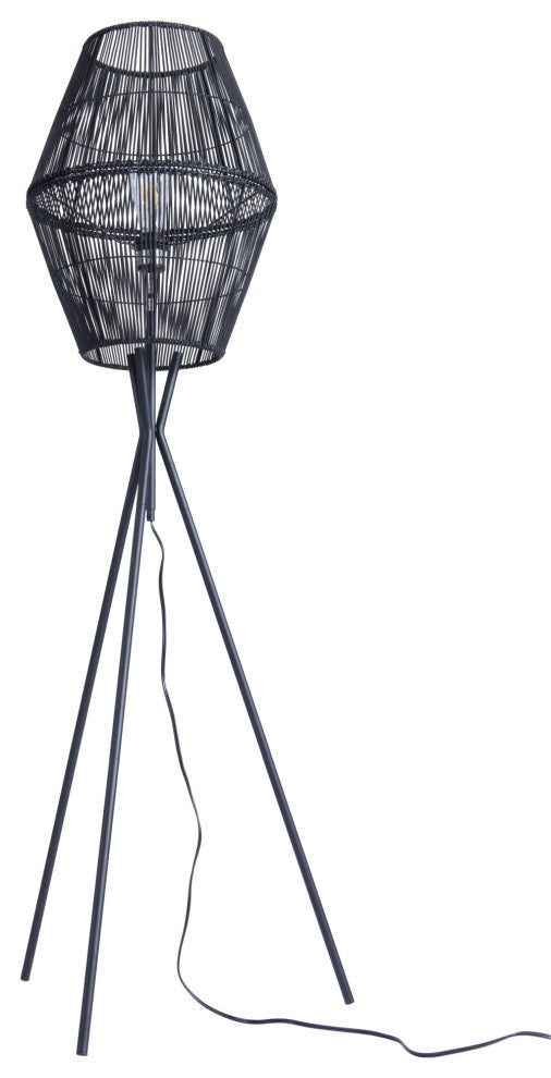 Floor Lamp Light, Steel Metal, Rattan, Black, Kitchen Lounge Cafe Bistro Lobby