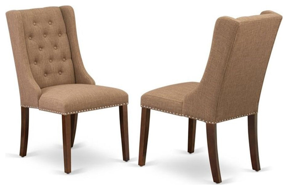 East West Furniture Forney 38" Fabric Dining Chairs in Mahogany/Brown (Set of 2)