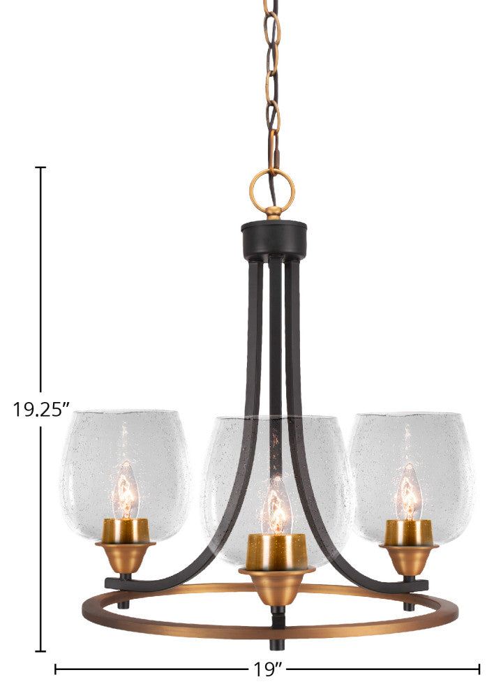 Paramount Uplight 3-Light Chandelier, Matte Black & Brass, 6" Clear Bubble Glass
