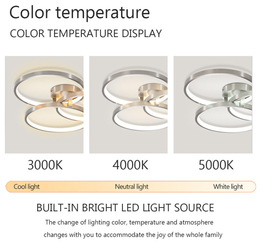 Gold LED Three Ring Design Semi-flush Mount Ceiling Lamp