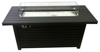 AZ Patio Heaters Black Mocha 54" Rectangular LP Fire Pit Table With Wind Guard