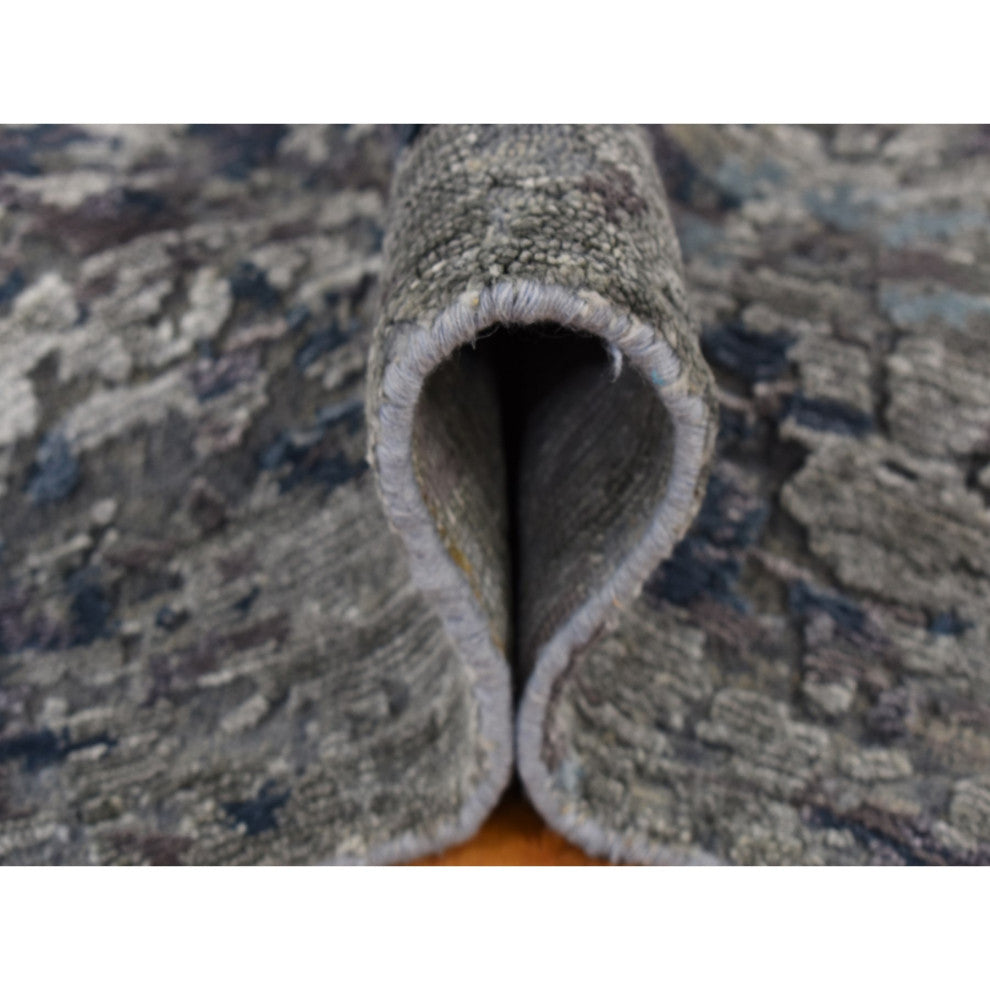 Gray Modern Abstract Design Wool and Silk Hand Knotted Rug 7'10" x 9'9"