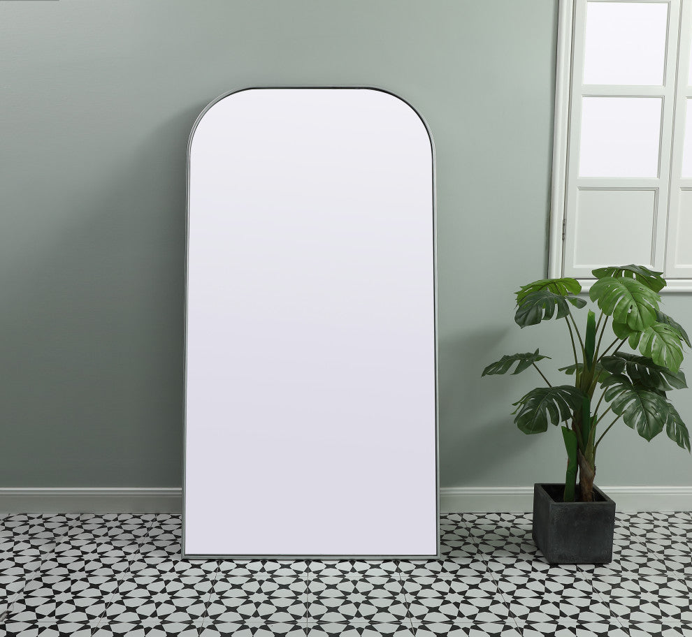 Metal Frame Arch Full Length Mirror 35X66 Inch, Silver