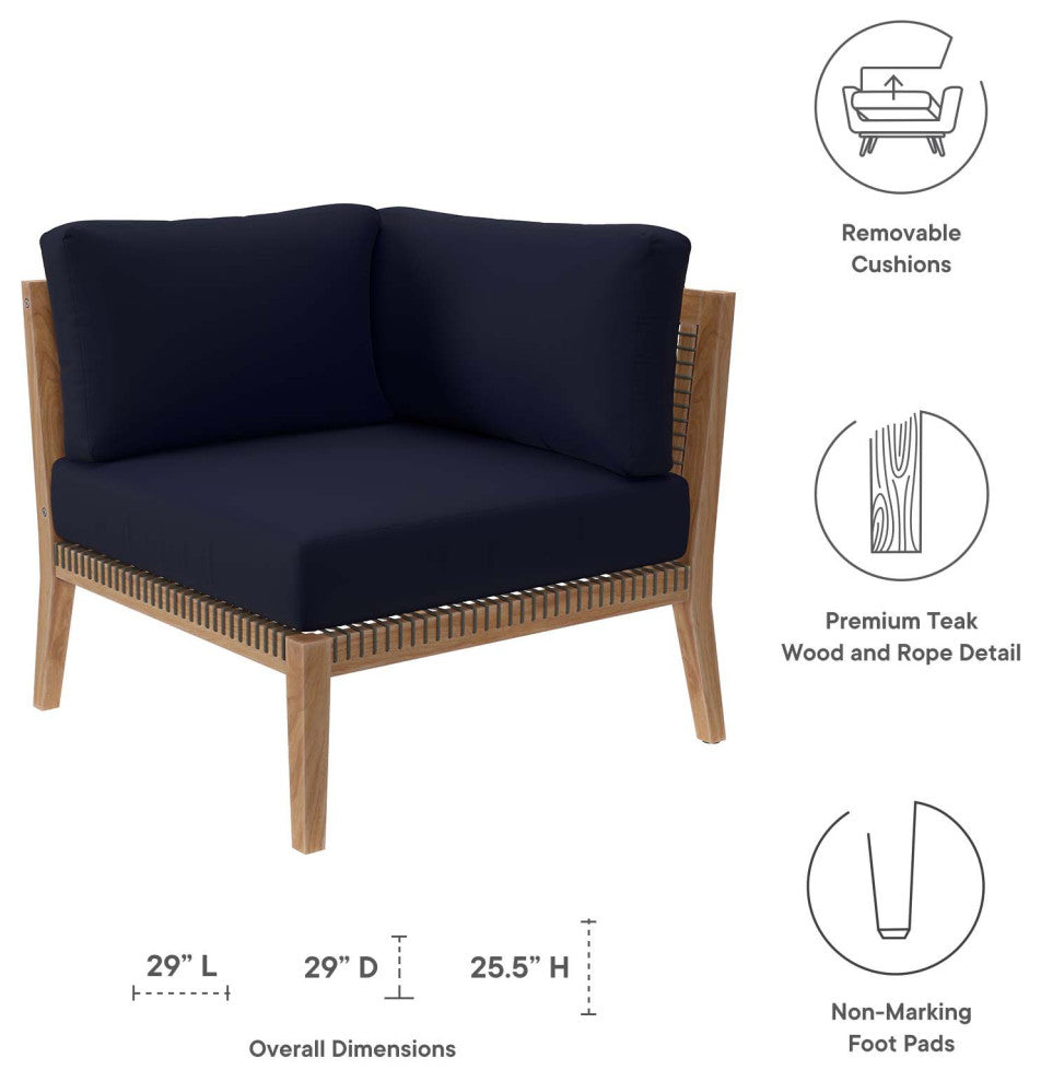 Clearwater Outdoor Patio Teak Wood Corner Chair, Gray Navy