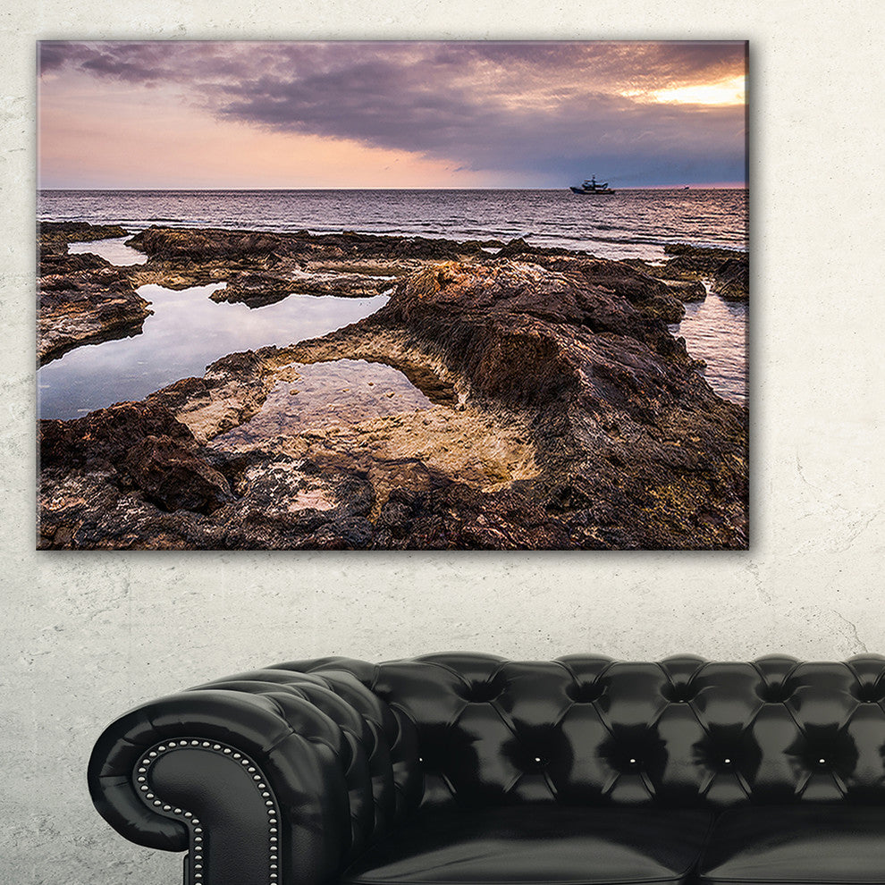 "Rough Rocky Coastline Africa" Oversized Beach Canvas Artwork, 40"x20"