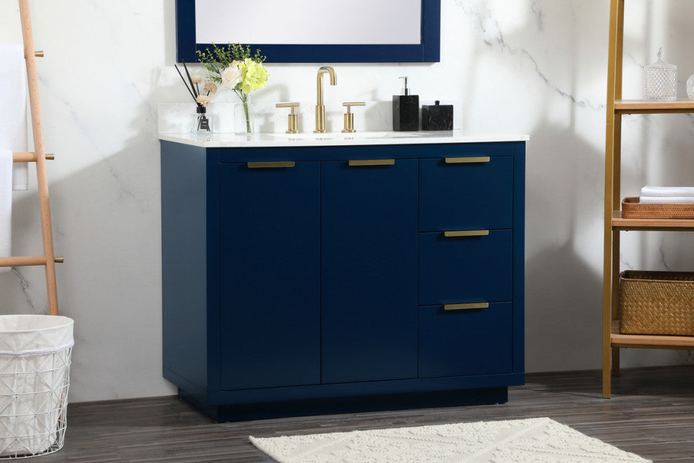 42" Single Bathroom Vanity, Blue, With Backsplash