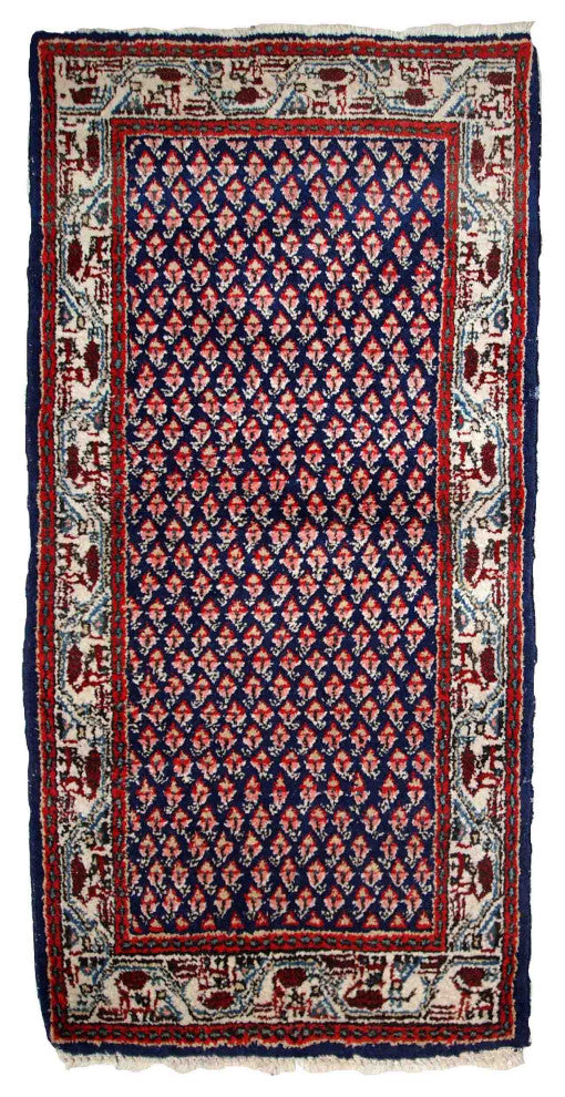 Handmade Vintage Indian Seraband Rug, 2'x4', 62cmx124cm 1970s