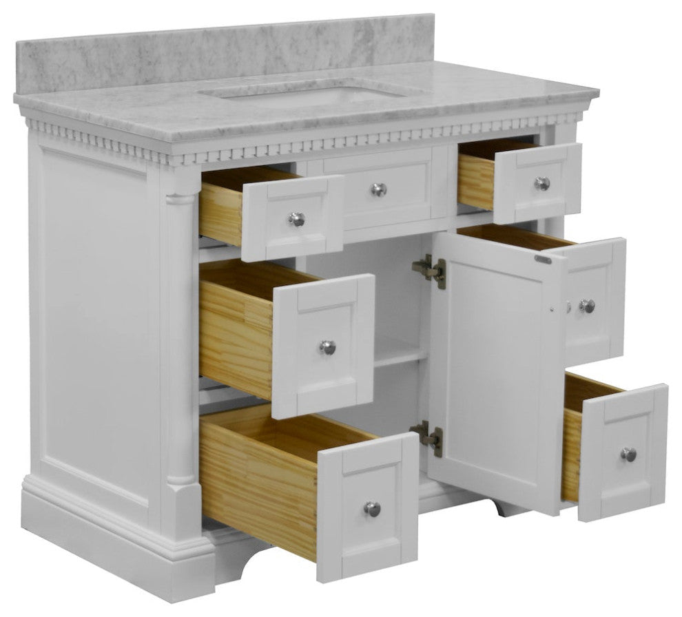 Sydney 42" Bathroom Vanity, White, Carrara Marble