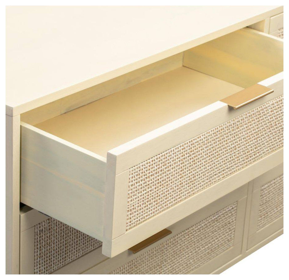 Sierra 6 Drawer Dresser, Beach Rattan Cabinet, Jungle Wicker Chest, Buttermilk