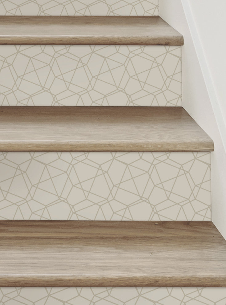 Modern Wire Mesh Peel and Stick Stair Riser Strips, Beige, 48"w X 6"h, 6 Pack