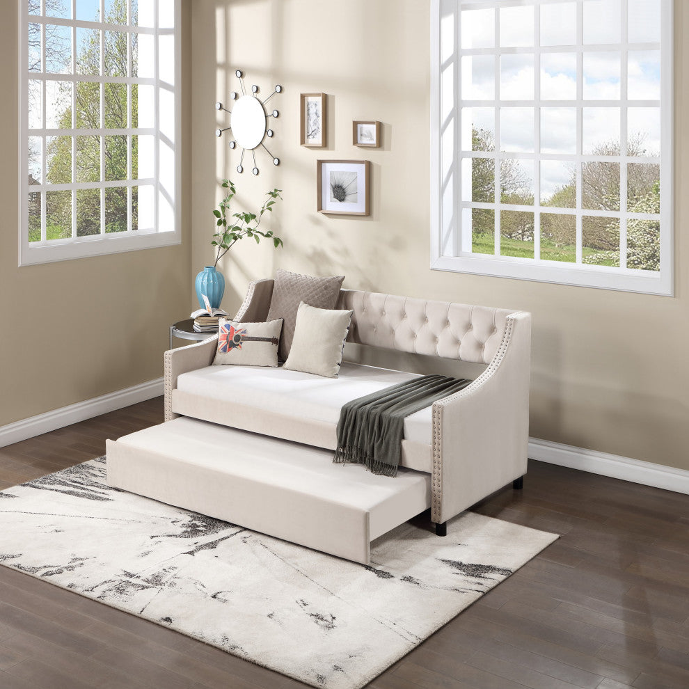 Gewnee Daybed with Trundle Upholstered Tufted Sofa Be